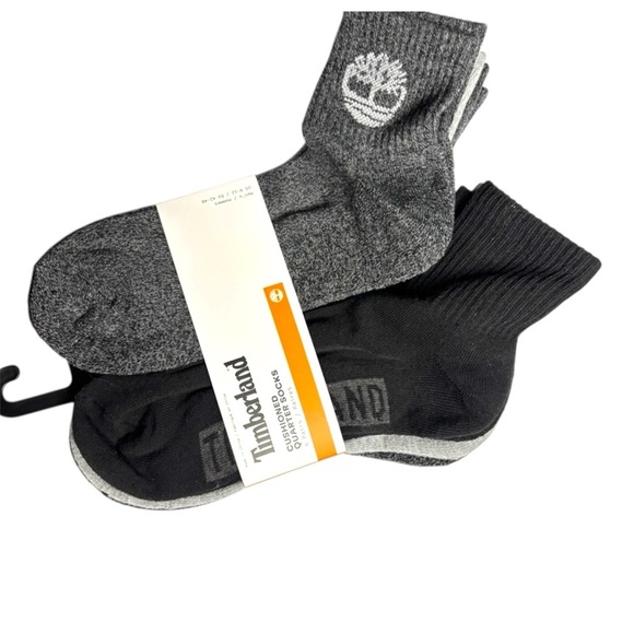 Timberland Cushioned Quarter Socks Gray and Black 6 Pair Size 9-12 - Picture 1 of 8